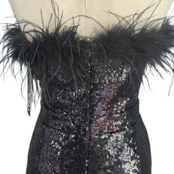 INA Women Feather Embellished Strapless Embroidered Sequin Black Jumpsuit M NWT - Picture 9 of 14